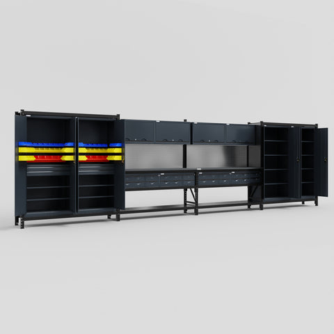 M2222 Modular Work Bench - H2100mm x W7500mm | Laminate WBT | Dark Grey
