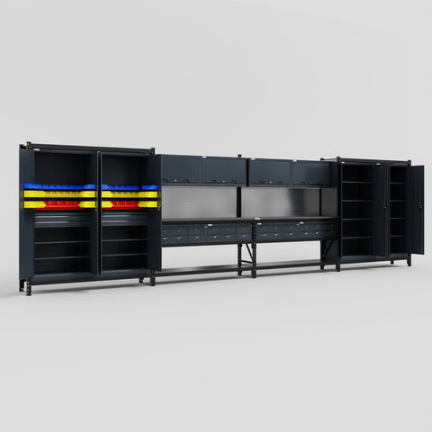 M2222 Modular Work Bench - H2100mm x W7500mm | Laminate WBT | Dark Grey