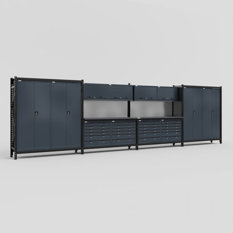M2222-2 Modular Work Bench - H2100mm x W7500mm | Laminate WBT | Dark Grey