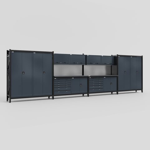 M2222-2 Modular Work Bench - H2100mm x W7500mm | Laminate WBT | Dark Grey