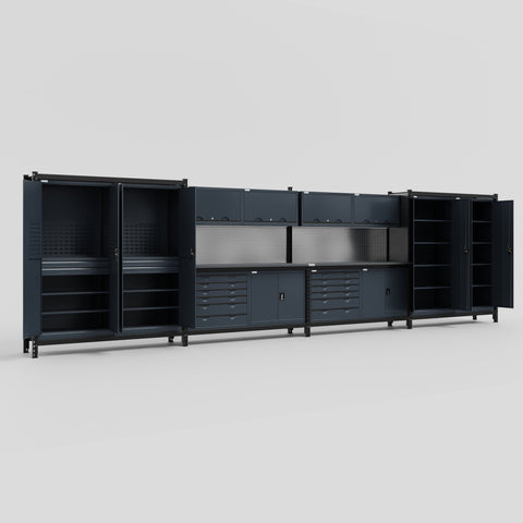 M2222-2 Modular Work Bench - H2100mm x W7500mm | Laminate WBT | Dark Grey