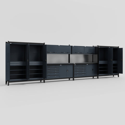 M2222-2 Modular Work Bench - H2100mm x W7500mm | Laminate WBT | Dark Grey