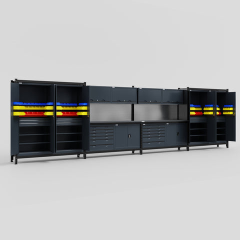 M2222-2 Modular Work Bench - H2100mm x W7500mm | Laminate WBT | Dark Grey