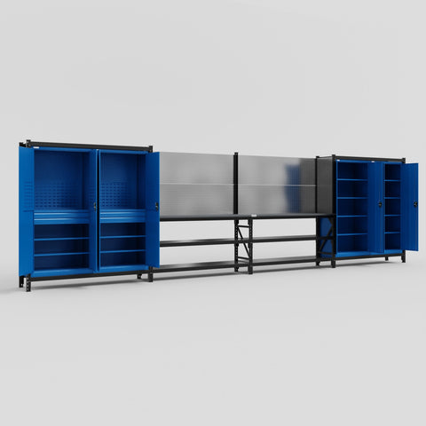 M2222-2 Modular Work Bench - H2100mm x W7500mm | Laminate WBT | Blue