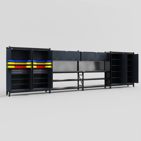 M2222-2 Modular Work Bench - H2100mm x W7500mm | Laminate WBT | Dark Grey