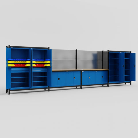 M2222 Modular Work Bench - H2100mm x W7500mm | MDF WBT | Blue