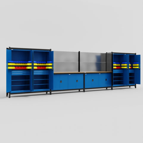 M2222 Modular Work Bench - H2100mm x W7500mm | MDF WBT | Blue