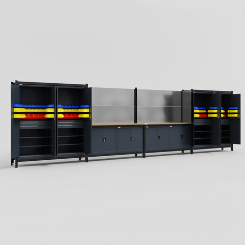 M2222 Modular Work Bench - H2100mm x W7500mm | MDF WBT | Dark Grey