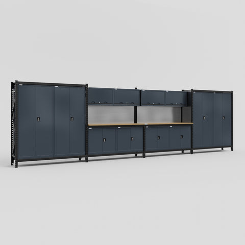 M2222 Modular Work Bench - H2100mm x W7500mm | MDF WBT | Dark Grey