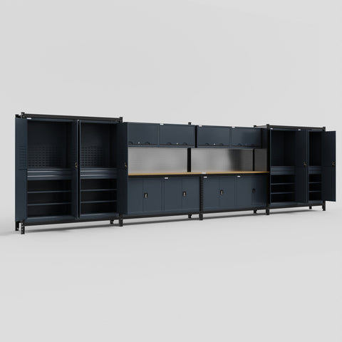 M2222 Modular Work Bench - H2100mm x W7500mm | MDF WBT | Dark Grey