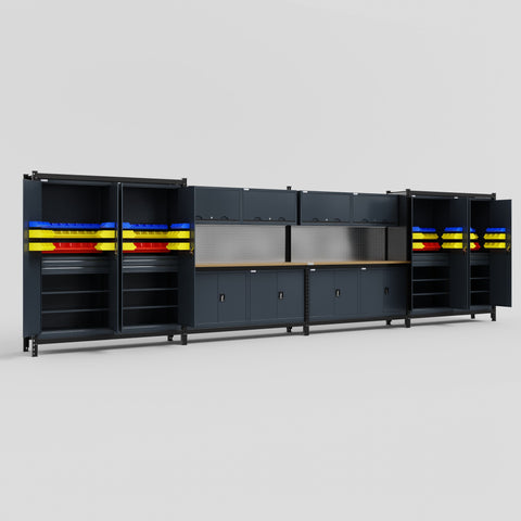 M2222 Modular Work Bench - H2100mm x W7500mm | MDF WBT | Dark Grey