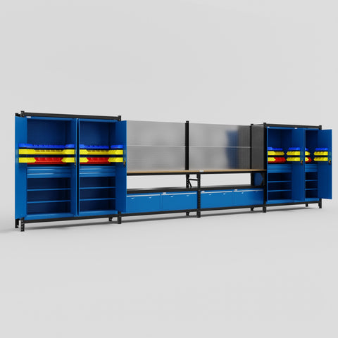M2222 Modular Work Bench - H2100mm x W7500mm | MDF WBT | Blue