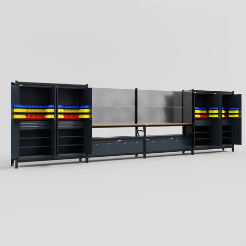 M2222 Modular Work Bench - H2100mm x W7500mm | MDF WBT | Dark Grey