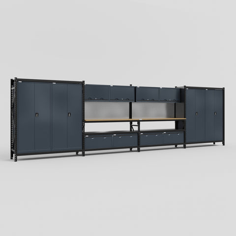 M2222 Modular Work Bench - H2100mm x W7500mm | MDF WBT | Dark Grey