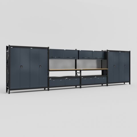 M2222 Modular Work Bench - H2100mm x W7500mm | MDF WBT | Dark Grey