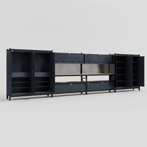 M2222 Modular Work Bench - H2100mm x W7500mm | MDF WBT | Dark Grey