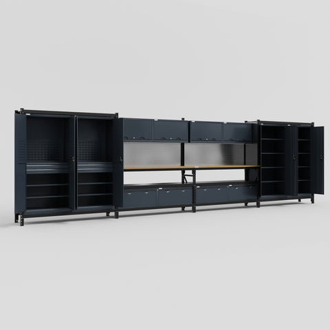 M2222 Modular Work Bench - H2100mm x W7500mm | MDF WBT | Dark Grey