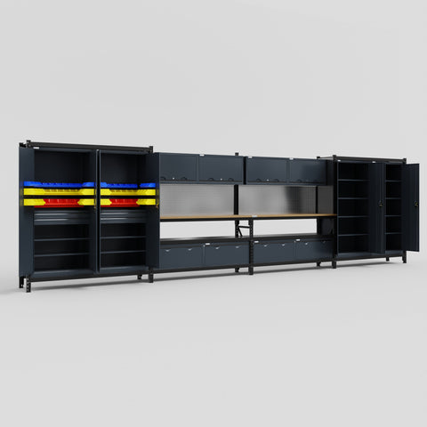 M2222 Modular Work Bench - H2100mm x W7500mm | MDF WBT | Dark Grey
