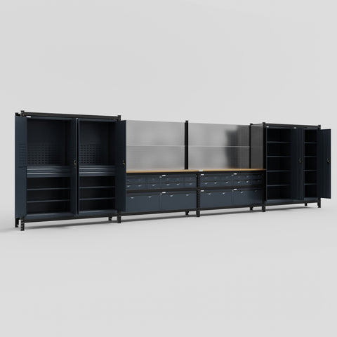 M2222 Modular Work Bench - H2100mm x W7500mm | MDF WBT | Dark Grey