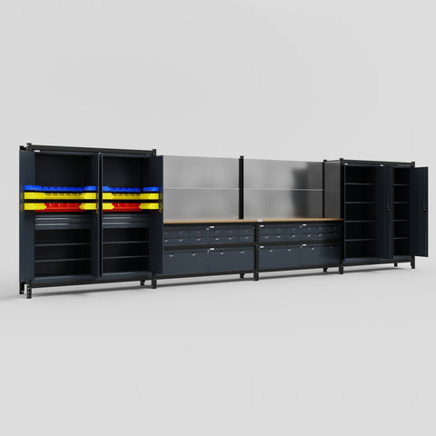M2222 Modular Work Bench - H2100mm x W7500mm | MDF WBT | Dark Grey