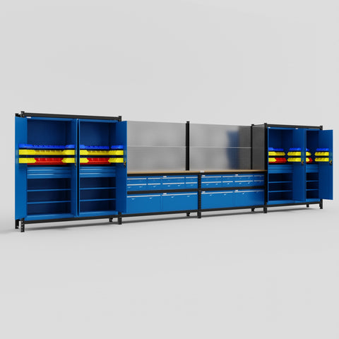 M2222 Modular Work Bench - H2100mm x W7500mm | MDF WBT | Blue