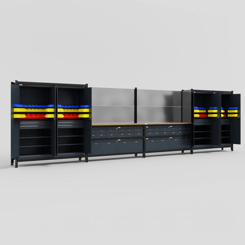 M2222 Modular Work Bench - H2100mm x W7500mm | MDF WBT | Dark Grey