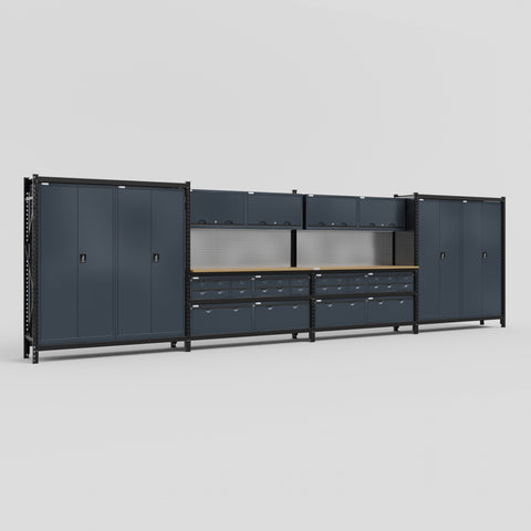 M2222 Modular Work Bench - H2100mm x W7500mm | MDF WBT | Dark Grey