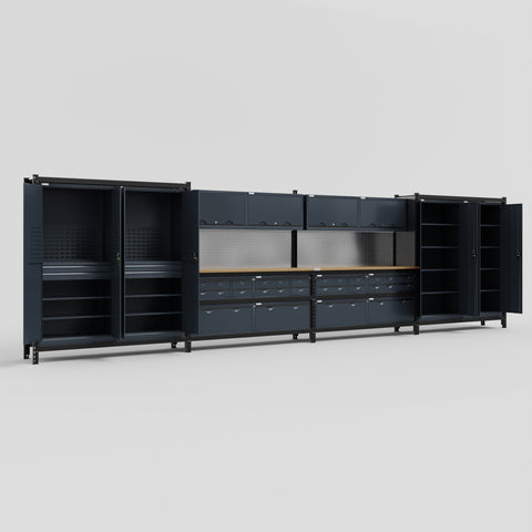 M2222 Modular Work Bench - H2100mm x W7500mm | MDF WBT | Dark Grey