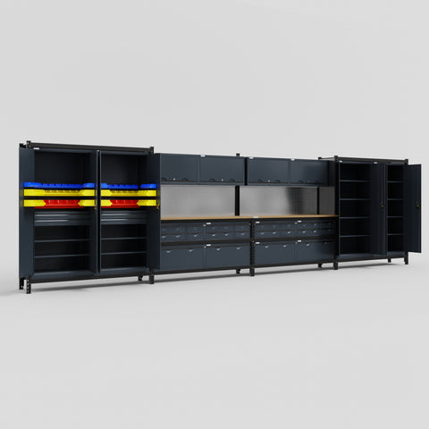 M2222 Modular Work Bench - H2100mm x W7500mm | MDF WBT | Dark Grey