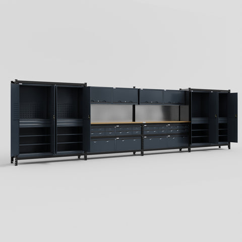 M2222 Modular Work Bench - H2100mm x W7500mm | MDF WBT | Dark Grey