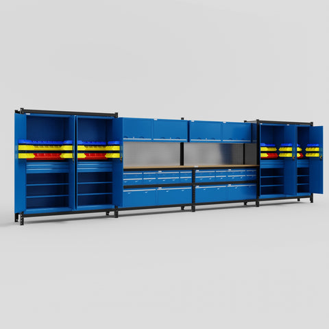 M2222 Modular Work Bench - H2100mm x W7500mm | MDF WBT | Blue