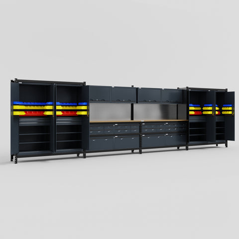 M2222 Modular Work Bench - H2100mm x W7500mm | MDF WBT | Dark Grey