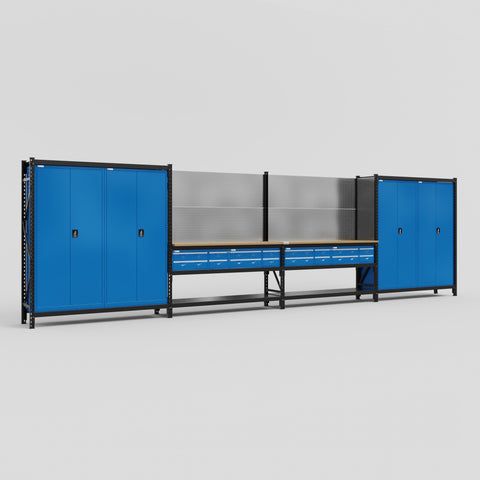 M2222 Modular Work Bench - H2100mm x W7500mm | MDF WBT | Blue
