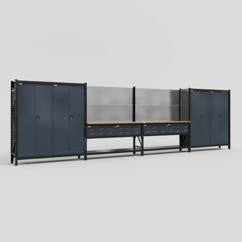 M2222 Modular Work Bench - H2100mm x W7500mm | MDF WBT | Dark Grey