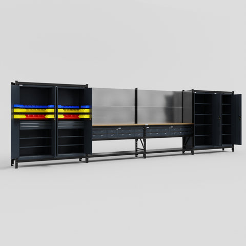 M2222 Modular Work Bench - H2100mm x W7500mm | MDF WBT | Dark Grey