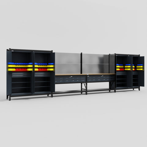 M2222 Modular Work Bench - H2100mm x W7500mm | MDF WBT | Dark Grey