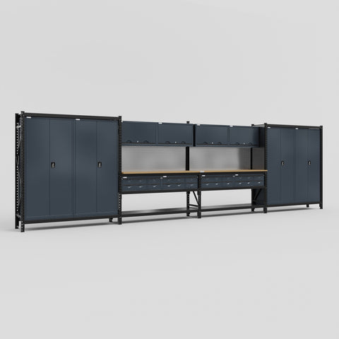 M2222 Modular Work Bench - H2100mm x W7500mm | MDF WBT | Dark Grey
