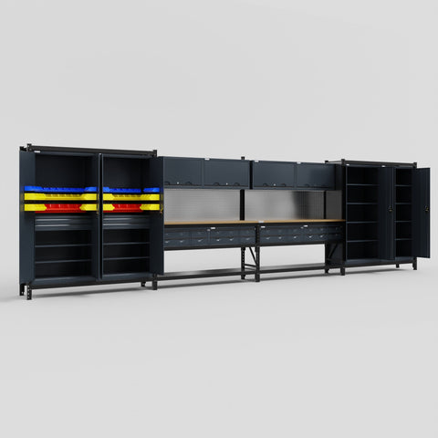 M2222 Modular Work Bench - H2100mm x W7500mm | MDF WBT | Dark Grey