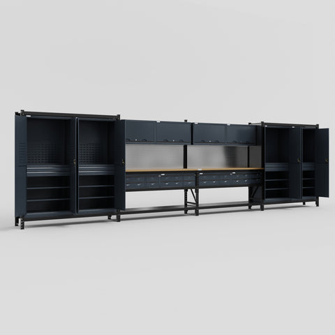 M2222 Modular Work Bench - H2100mm x W7500mm | MDF WBT | Dark Grey