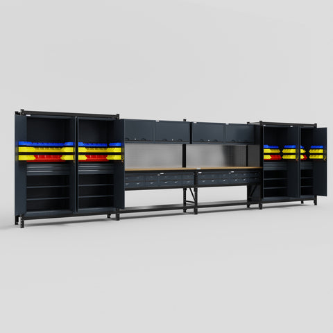 M2222 Modular Work Bench - H2100mm x W7500mm | MDF WBT | Dark Grey