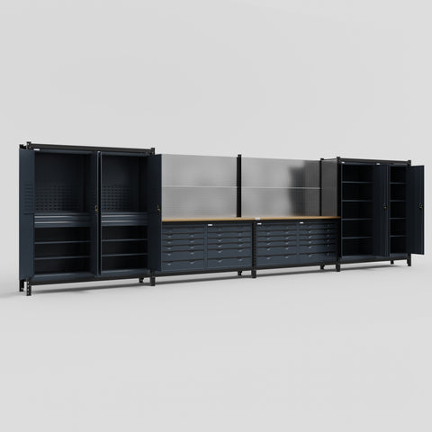 M2222 Modular Work Bench - H2100mm x W7500mm | MDF WBT | Dark Grey