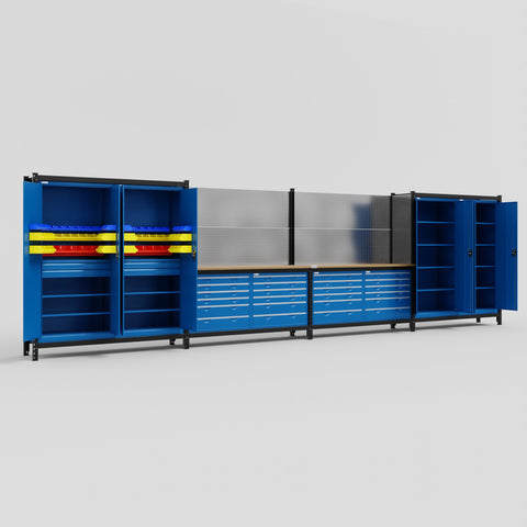 M2222 Modular Work Bench - H2100mm x W7500mm | MDF WBT | Blue