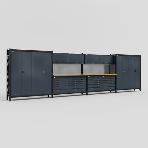 M2222 Modular Work Bench - H2100mm x W7500mm | MDF WBT | Dark Grey