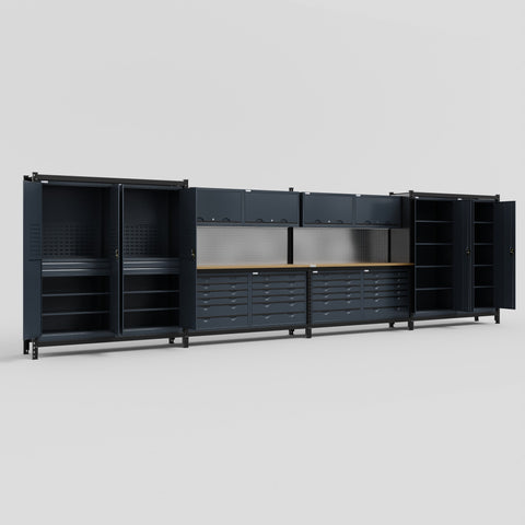 M2222 Modular Work Bench - H2100mm x W7500mm | MDF WBT | Dark Grey