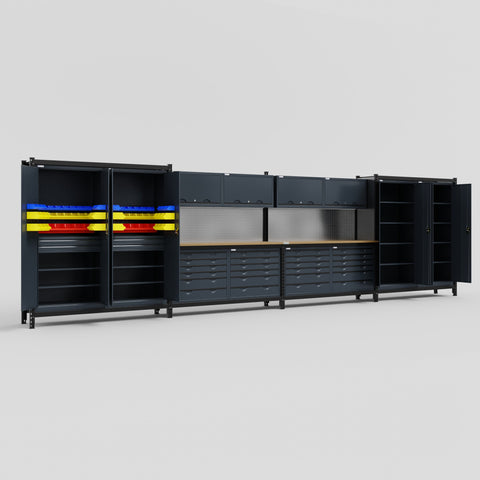 M2222 Modular Work Bench - H2100mm x W7500mm | MDF WBT | Dark Grey