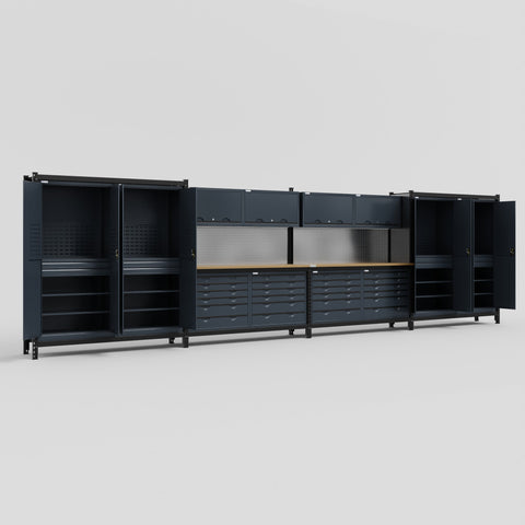 M2222 Modular Work Bench - H2100mm x W7500mm | MDF WBT | Dark Grey