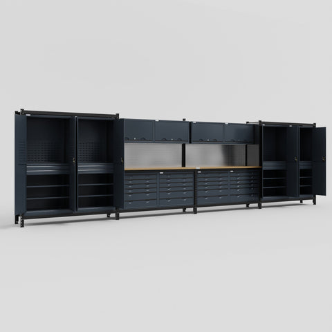 M2222 Modular Work Bench - H2100mm x W7500mm | MDF WBT | Dark Grey