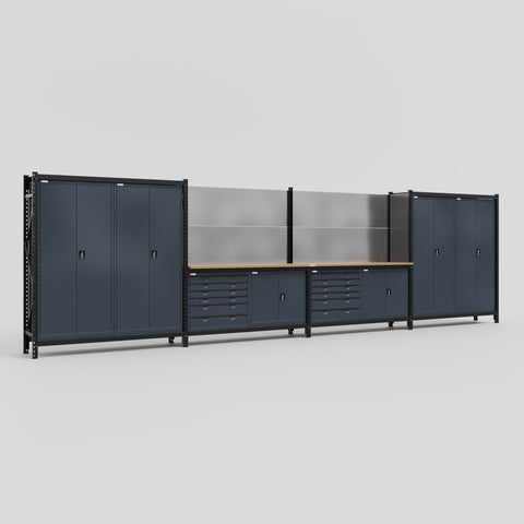 M2222-2 Modular Work Bench - H2100mm x W7500mm | MDF WBT | Dark Grey