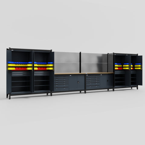 M2222-2 Modular Work Bench - H2100mm x W7500mm | MDF WBT | Dark Grey