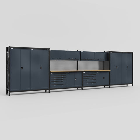 M2222-2 Modular Work Bench - H2100mm x W7500mm | MDF WBT | Dark Grey